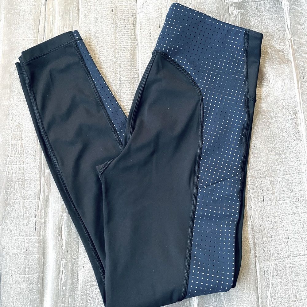 Athleta Ultimate 7/8 Tight Black Blue Mesh Side Leggings XS